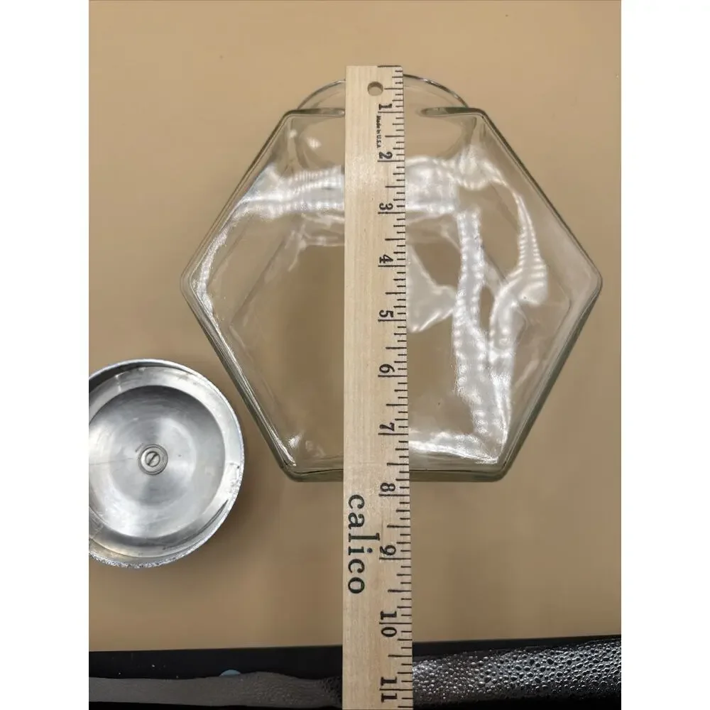 Vintage Clear Glass Café Diner Tilt Slant Angled Donut Cookie Jar w Plastic Lid